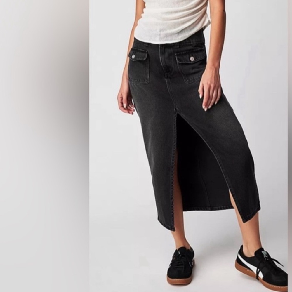 We The Free front mid slit jean Skirt